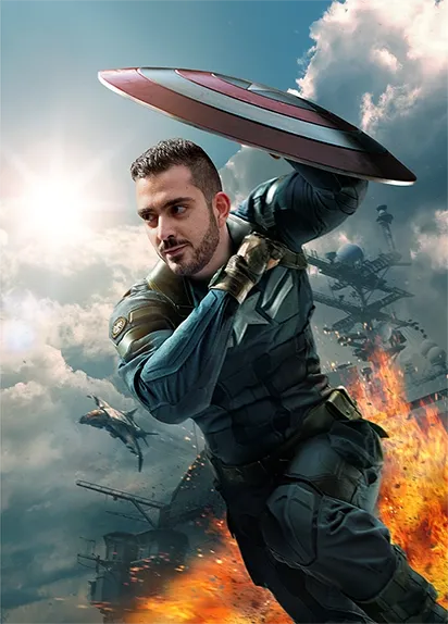 My portrait image posing as the super hero Captain America